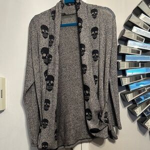 NWOT Lightweight Grey Open Skull Cardigan- Medium